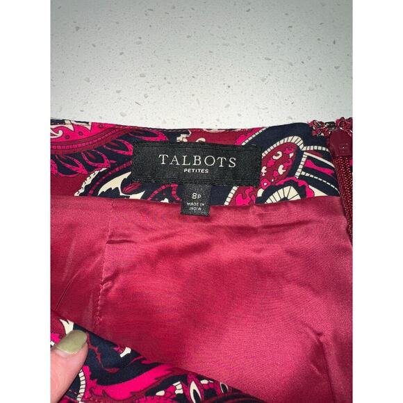 Talbots Skirt Mini Paisley Burgundy Navy lined 8P Fall Career Office Party - Picture 5 of 6